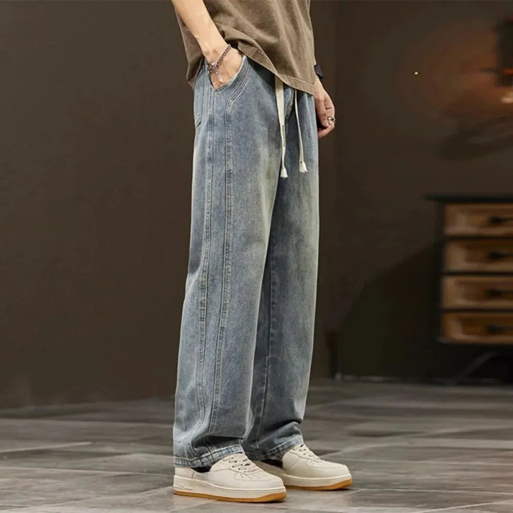 2024 Elastic loose straight jeans men wide legged denim men pants casual trousers Korean style men clothing  jeans pants man - reetell