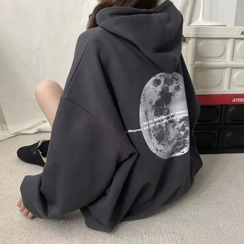 100% Cotton Letter Print Loose Sweatshirt Women Autumn Korean Oversized Lazy Style Casual Hoodie Harajuku All Match Streetwear - reetell