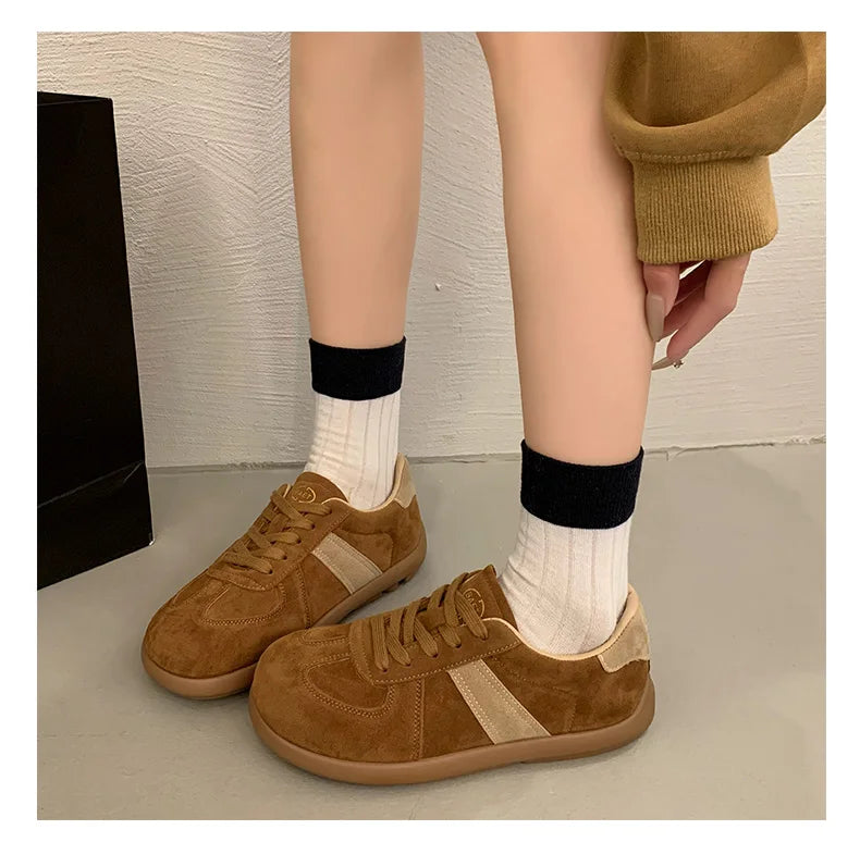 CRLAYDK 2024 Winter New Sneakers for Women Suede Fashion Sport Flat Shoes Maillard Wide Toe Casual Walking Comfortable Tennis