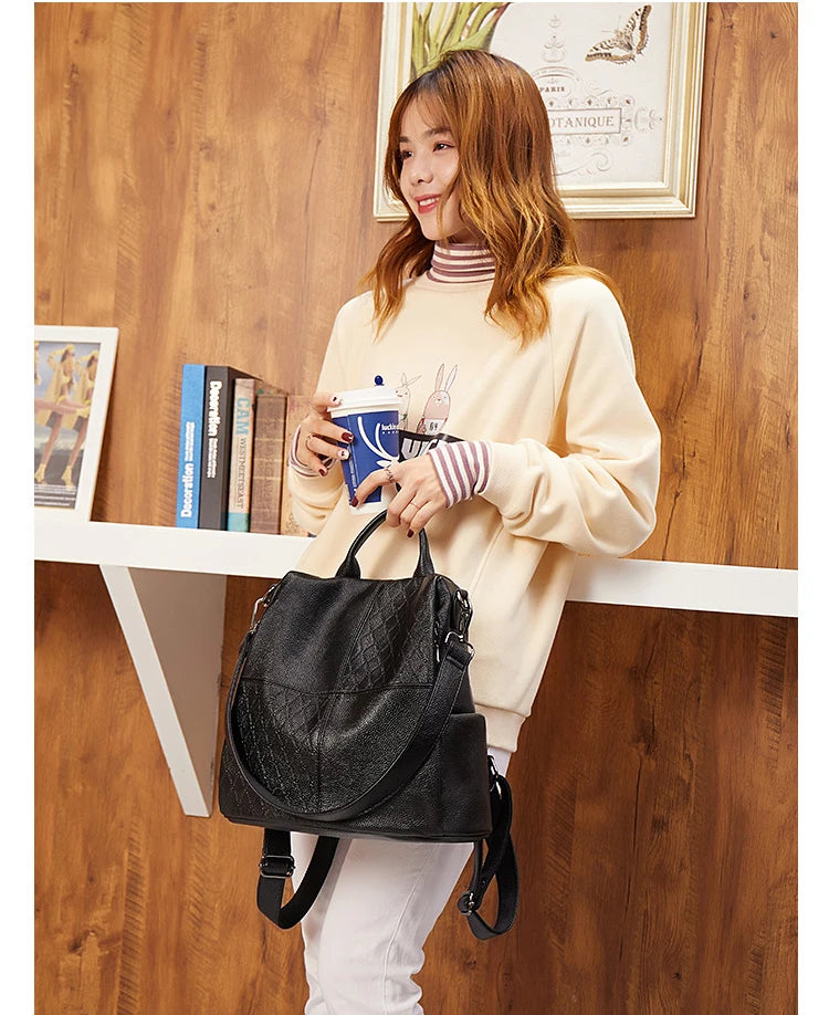 Fashion 2 in 1 Backpack and Shoulder Bag Woman Korea Style Casual PU Leather Soft Anti-theft Design Luxury Travel Schoolbags New - reetell