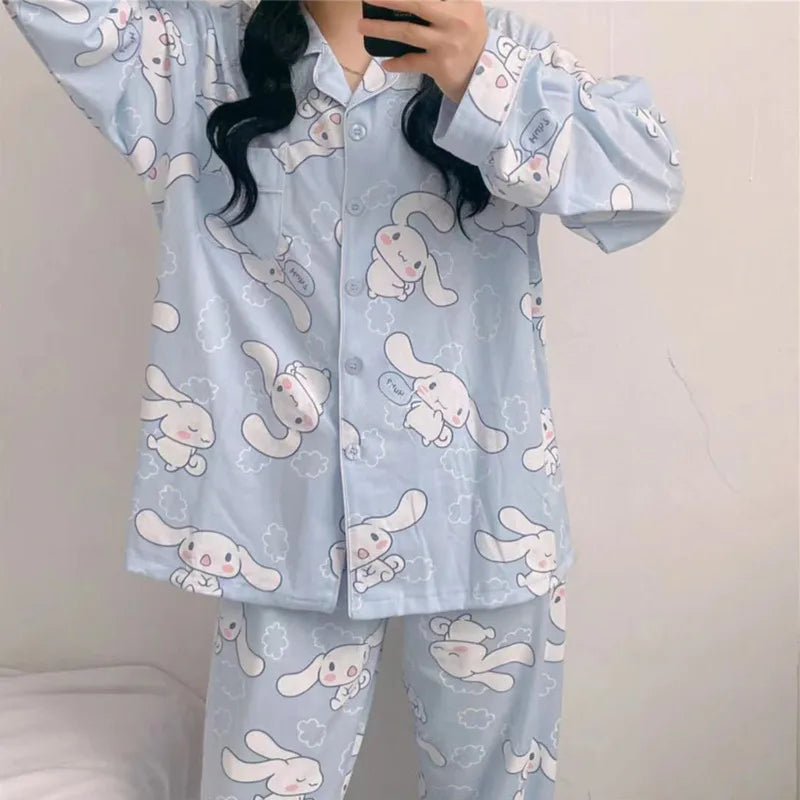 Sanrio Cinnamoroll Cartoon Women's Pajama Y2k Cute Fashion Sleepwear Set Woman 2 Piece Long Sleeve Home Suit For Female 2023 New