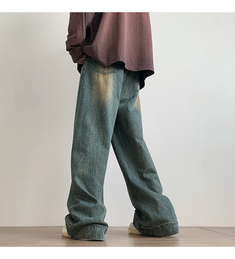 Distressed Vintage Blue Jeans Pants Men Wide-leg Denim Trousers Male Oversize Streetwear Fashion Casual Baggy Straight Jeans - reetell