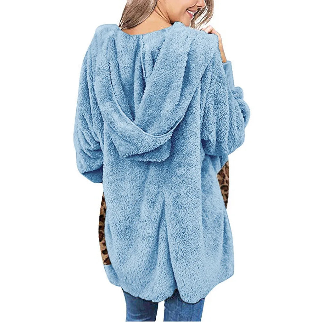 Winter Fleece Sweater Fleece Hooded Oversized Long Cardigan Teddy Fluffy Autumn Winter Ladies Warm Wear Female Sweaters - reetell