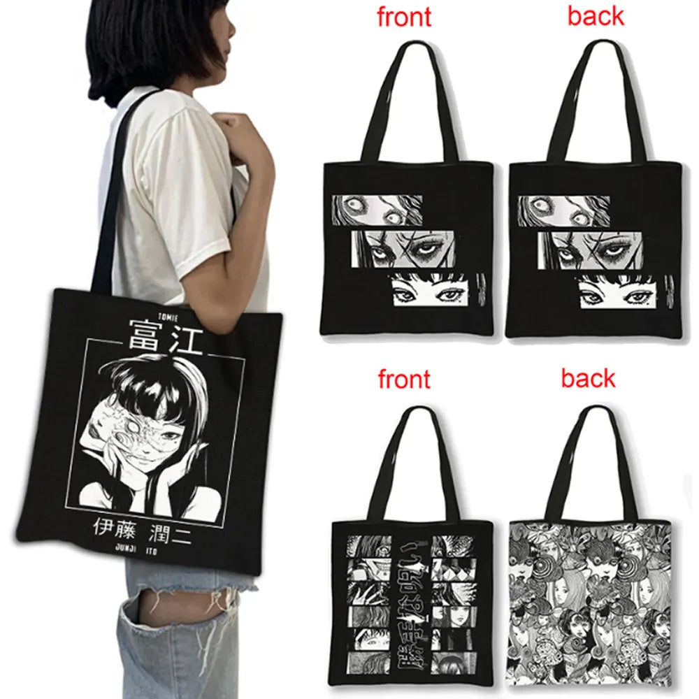 Horror Manga Tomie Women Handbag Large Capacity Totes Bag Hip Hop Junji Ito Shoulder Bag for Travel Girls Reusable Shopping Bags