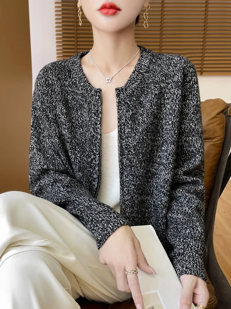 Fashion Women Zippers Cashmere Cardigan Autumn Winter Thick 100% Merino Wool Sweater Knitwear Casual Loose Style Clothing Tops - reetell