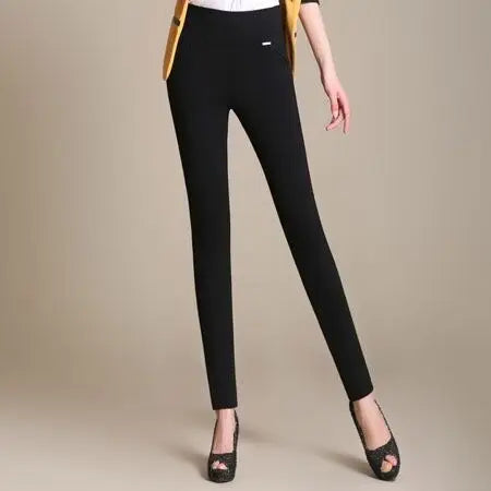 Spring New Korean Black High Waisted Elastic Leg Pencil Pants Women's Solid Pockets Versatile Fashion Casual Straight Trousers - reetell