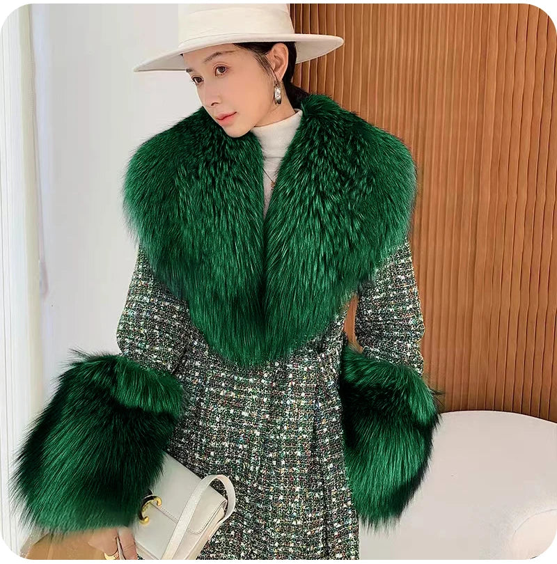 Winter Faux Fur Collar Cuffs Set Women Fluffy Large Shawl Coat Accessories Warm Fashion Fake Fox Fur Scarf Furry Scarves Female - reetell