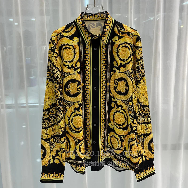 Luxury Royal Shirts Men Casual Full Social Paisley Floral Digital Printing Shirt Manga Longa Prom Party Shirts Roupas Masculinas - reetell