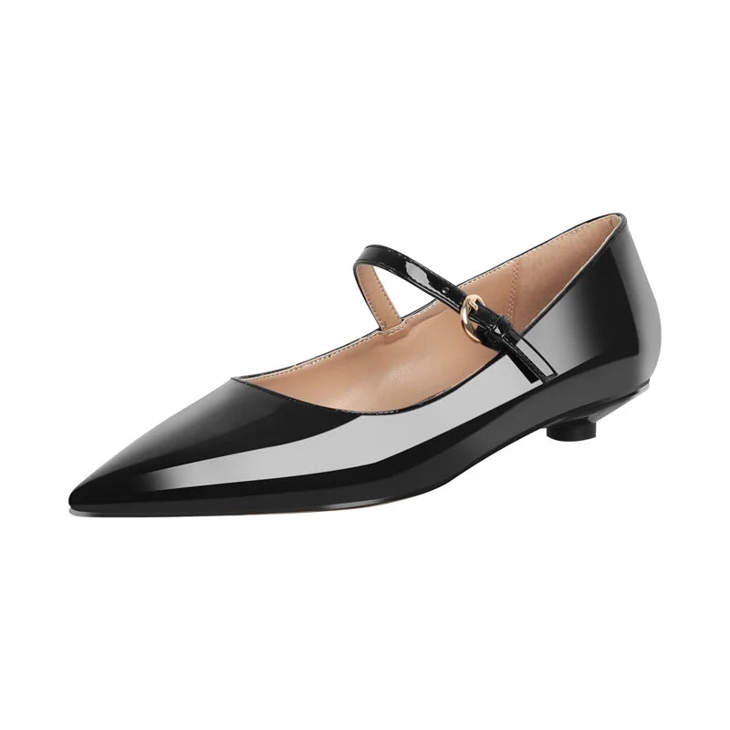 Onlymake Women Flats Pointed Toe Black  Patent Leather Mary Jane  Strap Retro Elegant Plus Size Daily Flats Pumps