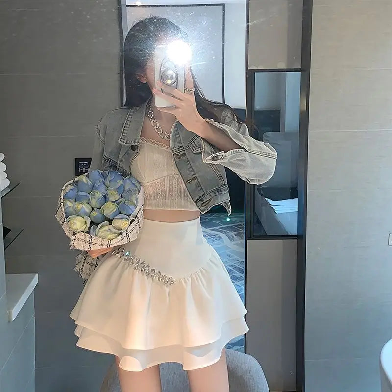 Women's Skirt Short Pleated Pleat Sexy Mini Gyaru High Waist Ruffle Skirts for Woman Chiffon Cheap Luxury Streetwear Y2k Clothes - reetell