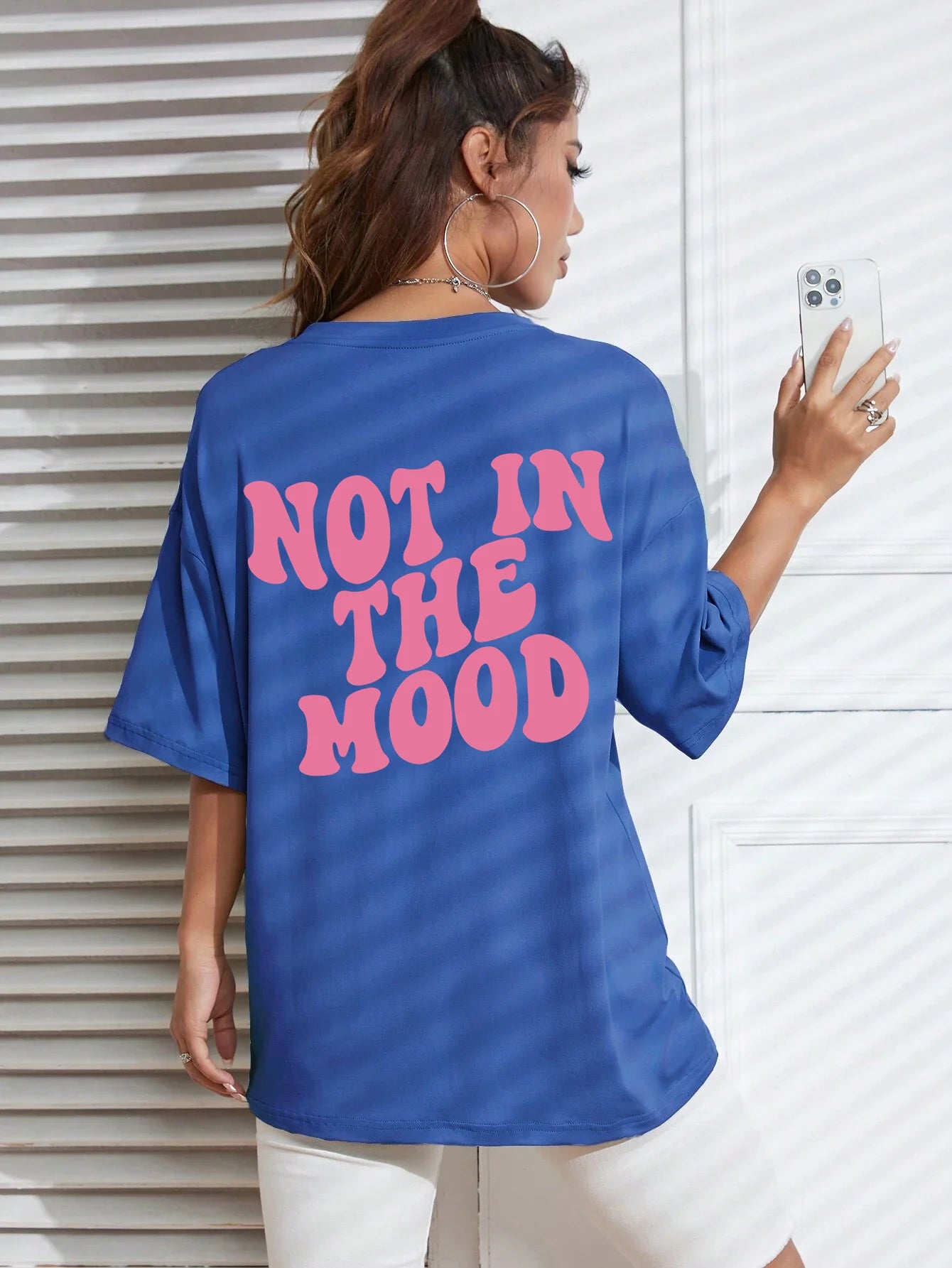 Not In The Mood Pink Letter Print T-Shirts Women Summer Cotton Clothing O-Neck Oversized Short Sleeve Breathable Casual Tshirt - reetell