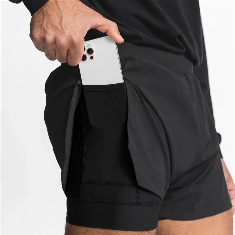 NEW 2024 Men's 2-in-1 Summer Running Shorts Breathable Quick-Dry Basketball Training Shorts Men Gym Fitness Exercise Short Pants - reetell