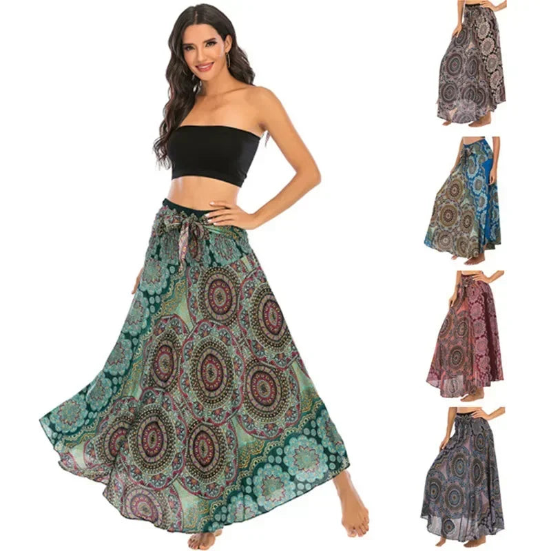 Summer Casual Boho Long Skirt Women Bottom Saia Bohemian Faldas Fashion Vintage Loose Beach Maxi Skirts Woman Clothes Jupe Femme - reetell