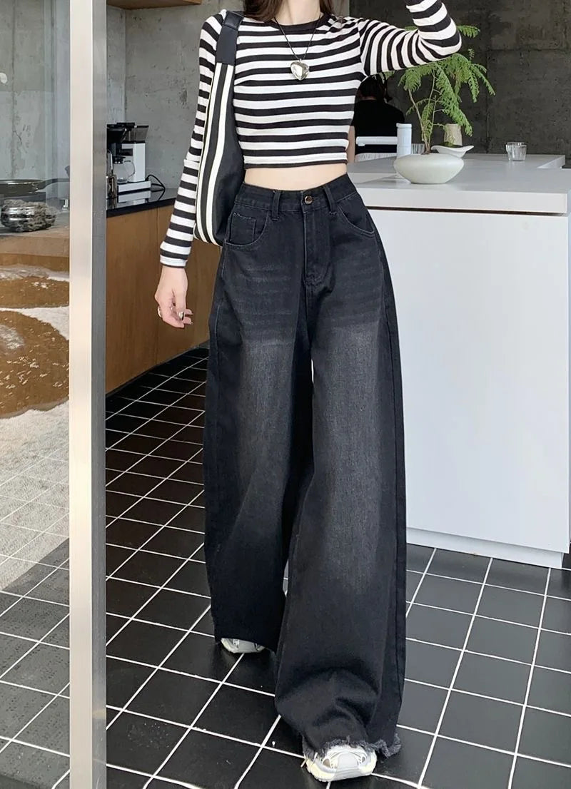 Hot Girl Baggy Jeans Femenina Y2k Street vintage Washed To Make Old Fried Straight Wide-Leg Denim Pants For Women - reetell