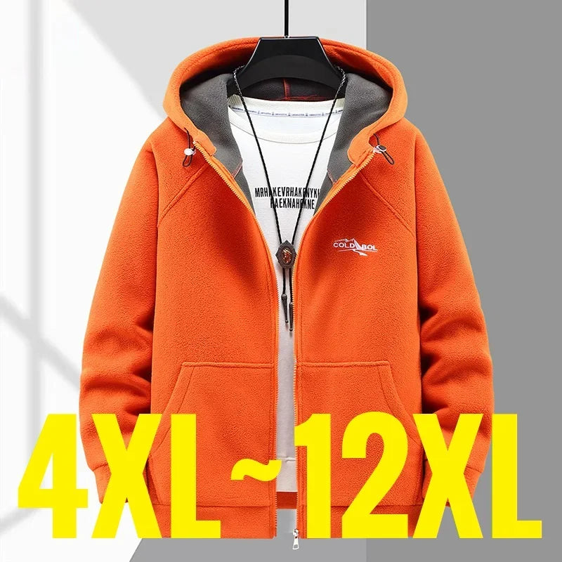 2024 Men's Hooded Shirt Long Sleeve Thickened Polar Fleece Zip-up Hoodies Warm Autumn Winter Jacket Male Big Size 12XL 10XL Plus - reetell