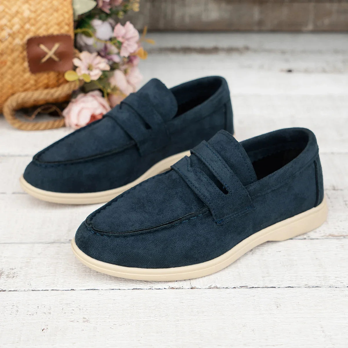 Women Flat Shoes Khaki Suede Summer Walk Shoes Slip-on Lazy Loafers Causal Moccasin Comfortable Mules Driving Shoes