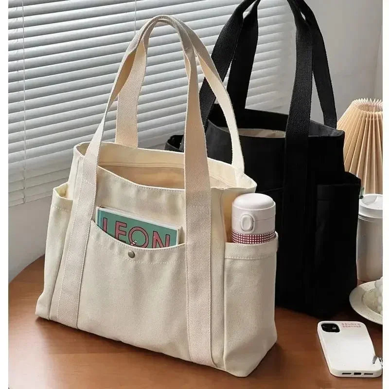 Canvas Bag for Women 2024 New Trendy Large Capacity Black Shoulder Bag Student Ins Casual Books Tote Pouch