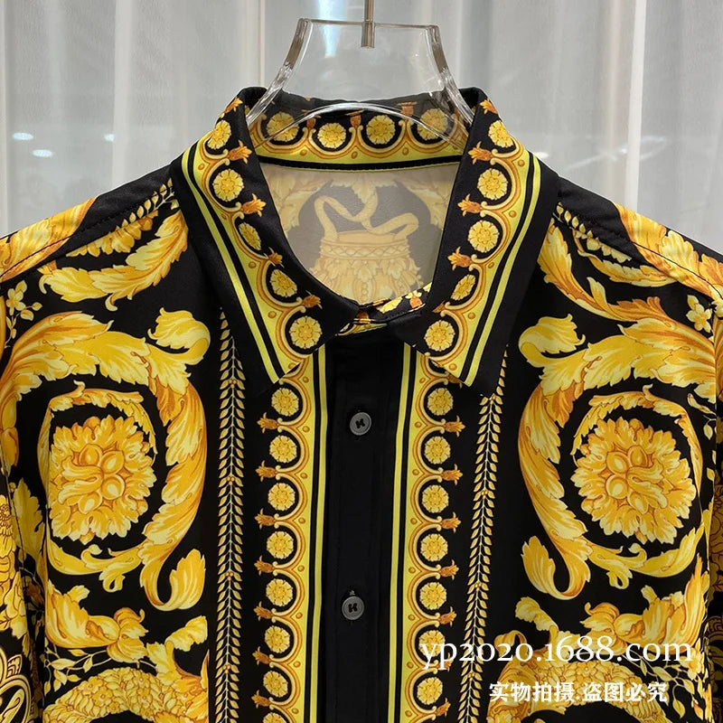 Luxury Royal Shirts Men Casual Full Social Paisley Floral Digital Printing Shirt Manga Longa Prom Party Shirts Roupas Masculinas - reetell