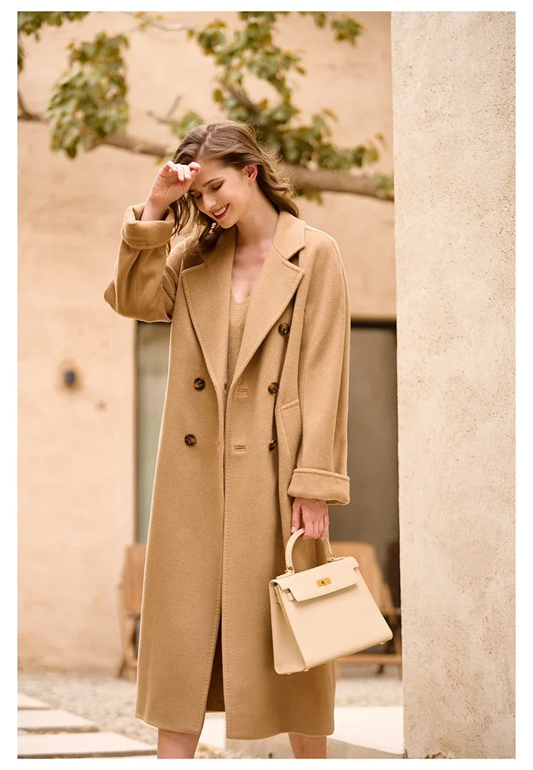 Women's Coat Double-sided 10% Cashmere 90% Wool Women's Long Coat Jacket, 2024 Winter New Long Cashmere Coat Women - reetell