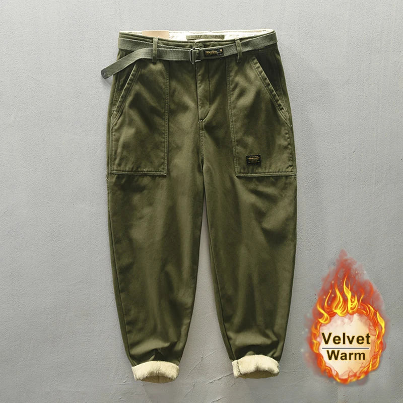 Spring Autumn New Pure Cotton Men Cargo Pants Men Clothing Casual Loose Belt Mid Waist Slim Fit Joggers Men Trouser AZ329 AZ378 - reetell