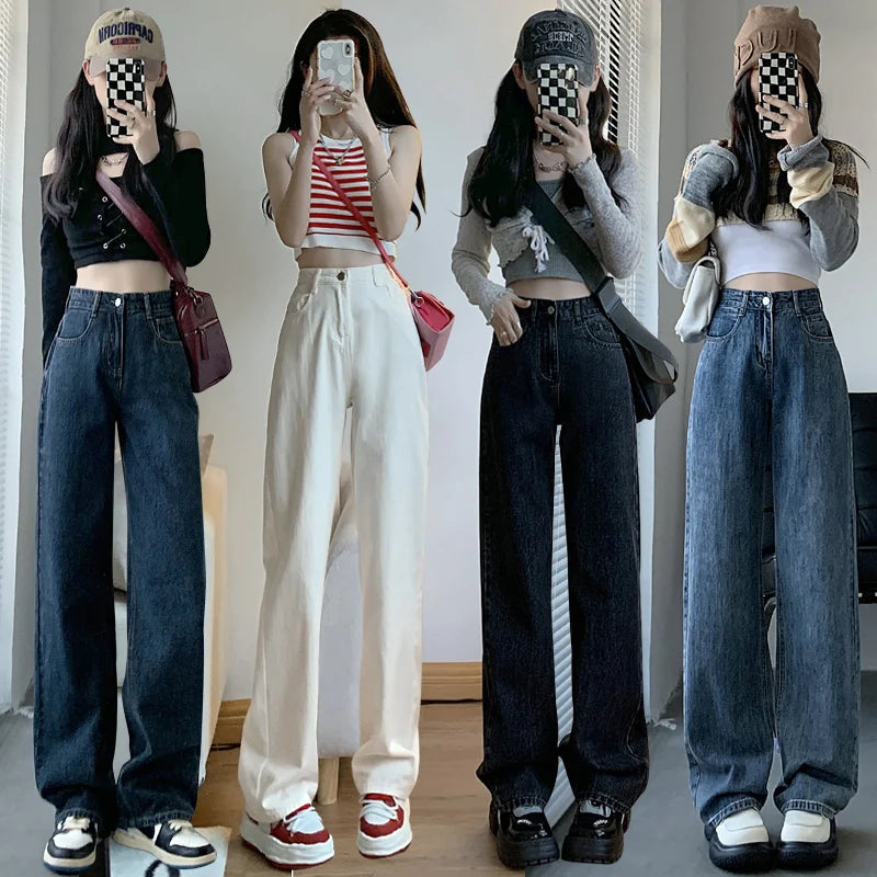 ZOENOVA High Waisted Jeans Y2K Fashion Women Clothing Blue Black Straight Leg Denim Pants Trousers Mom Jean Baggy Trousers Tall - reetell