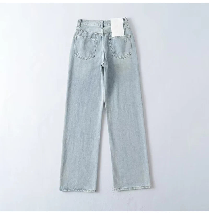 MiuKoMiYa Wide Leg Pink Jeans For Women High Waist Gray Full Denim Pants Straight Vintage Jean Women 2023 Fashion Denim Trousers - reetell