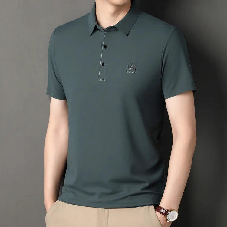 2024 Summer New Seamless T-shirt, Brown Men's Cool Golf, Business Casual Polo Shirt，Fashion Popular Lapel Short Sleeve