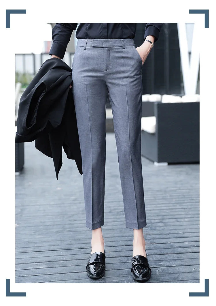 Black Gray Suit Pants Woman High Waist Pants Office  Formal Work Trousers Female Elegant Casual Straight Pants - reetell