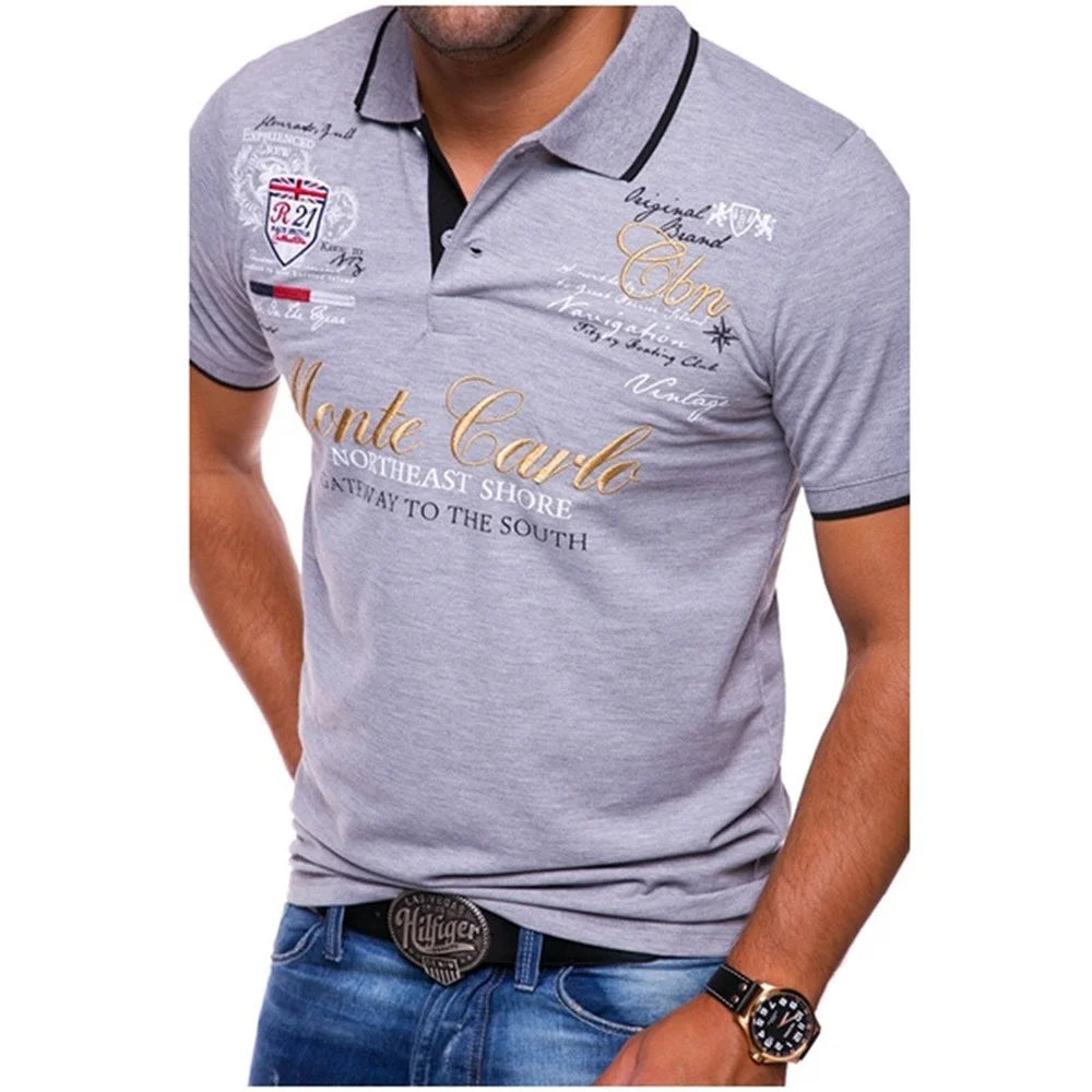 Men's Short Sleeve Fashion Letter Print Shrinkproof Casual Polo Shirt