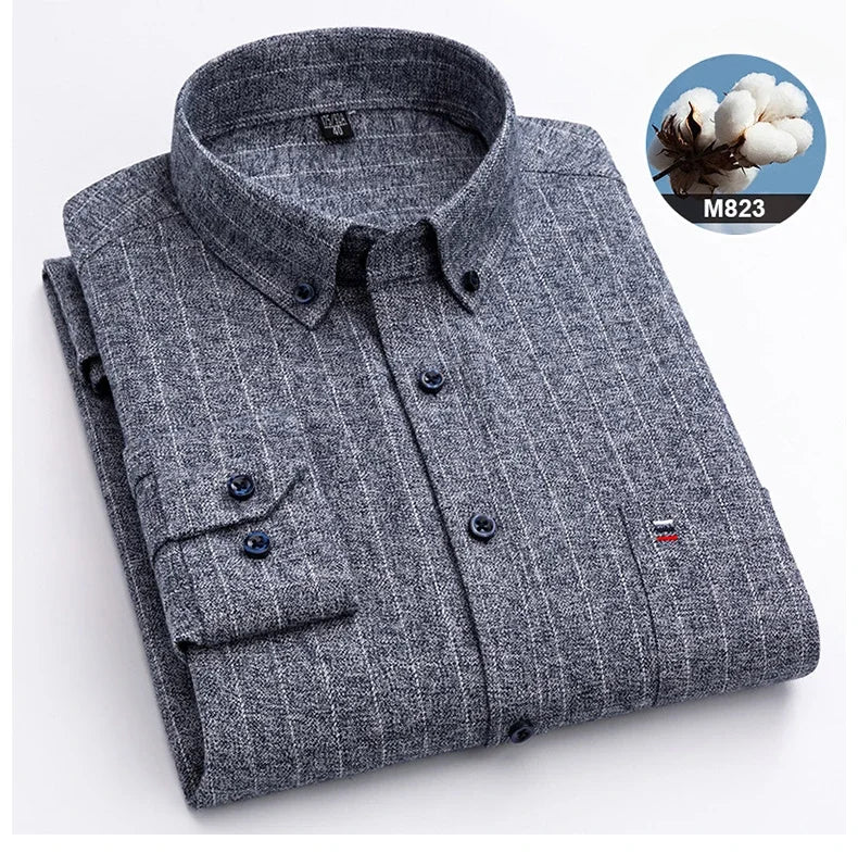 Hight qulity plus size 7XL100%cotton brushed long sleeve shirts for men korean plaid slim fit formal shirt soft designer clothes