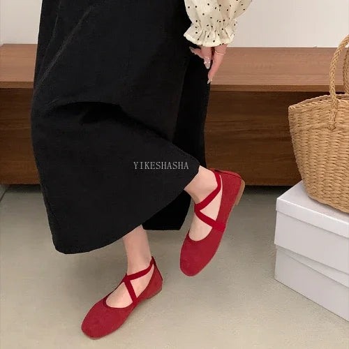 2024 New Spring Summer Flat Ballet Shoes Women's Shoes Retro Mary Jane Shoes Ballet Flats Women Zapatos Mujer