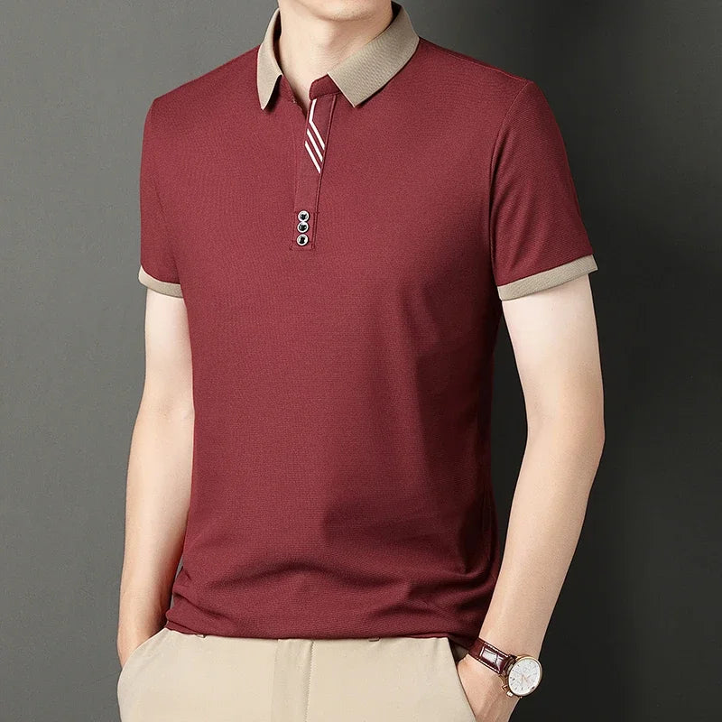 Men's Solid Color Casual Fashion Short Sleeved POLO Shirt Summer Comfortable Top