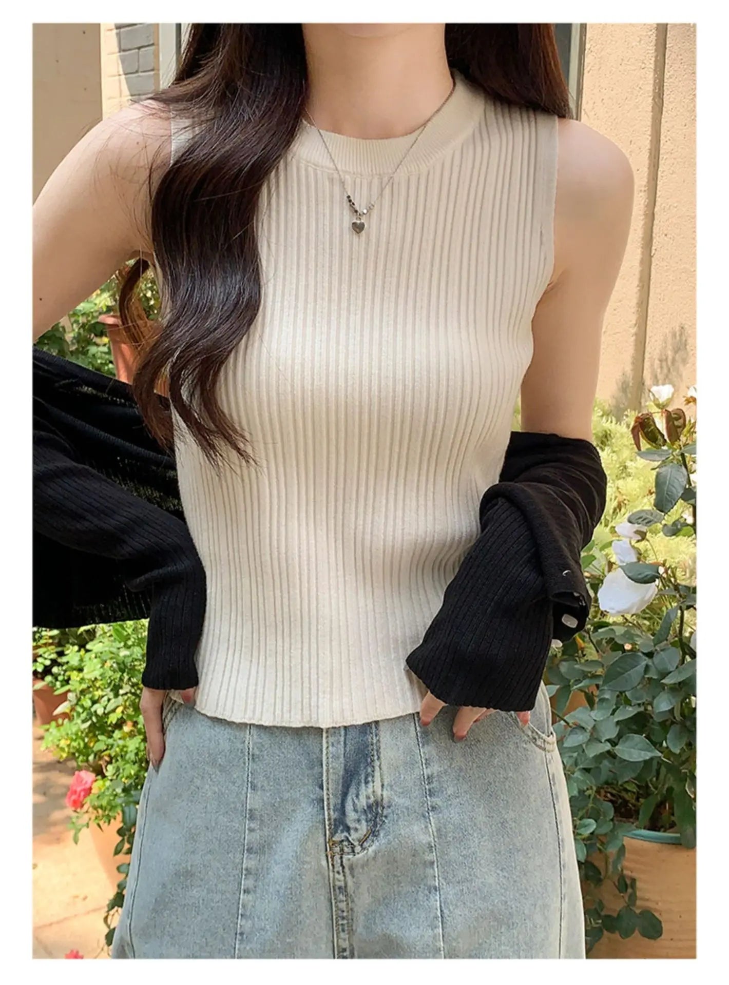 AOSSVIAO 2024 Korea Knitted Vests Women Top O-neck Solid Tank Blusas Y2K Summer New Fashion Female Sleeveless Casual Thin Tops - reetell