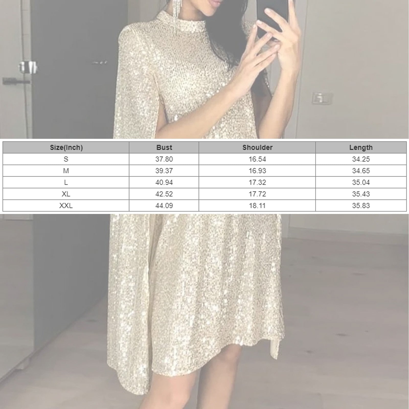 Sequin Party Dresses For Women 2024 Golden Elegant Cloak Sleeve Patchwork Loose Evening Dress Silver Sexy Club Vestidos Female - reetell