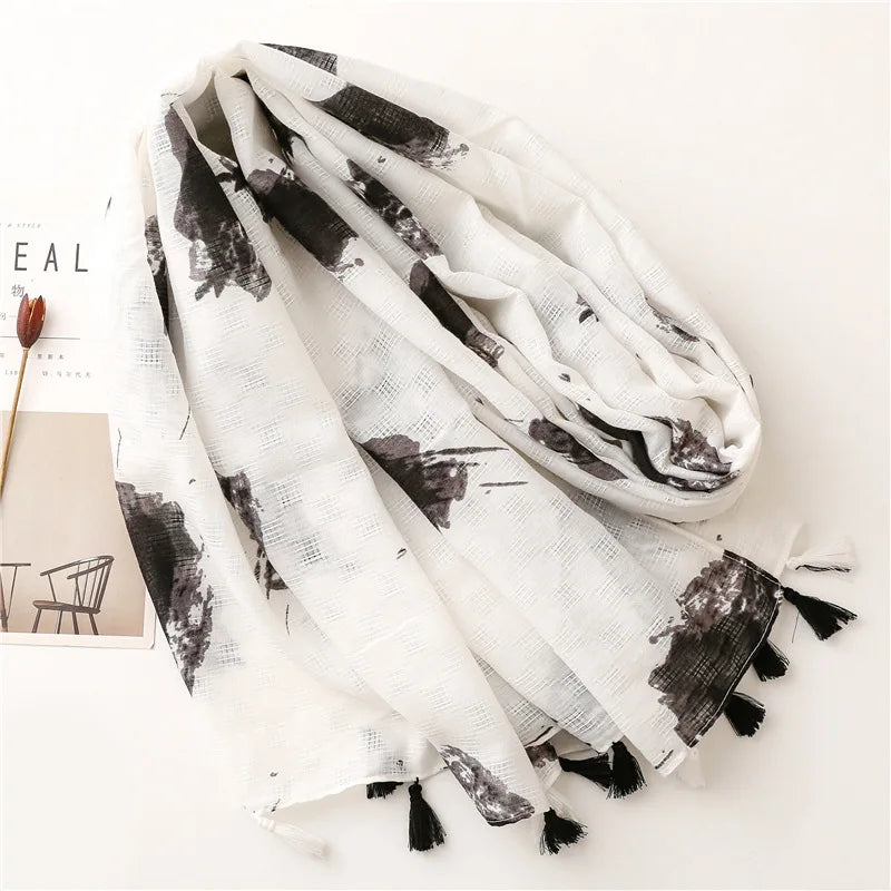 Women Luxury Brand Viscose Scarf Sexy Leopard Floral Tassel Shawl Autumn Winter Wrap Pashminas Stole Muslim Hijab Sjaal 180*90Cm - reetell