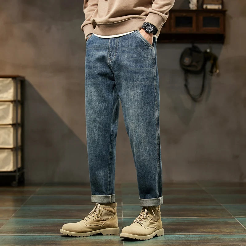 KSTUN Jeans Men Loose Fit Blue Baggy Jeans Fashion Spring And Autumn Wide Leg Pants Denim Trousers Men's Clothing Harem Pants - reetell