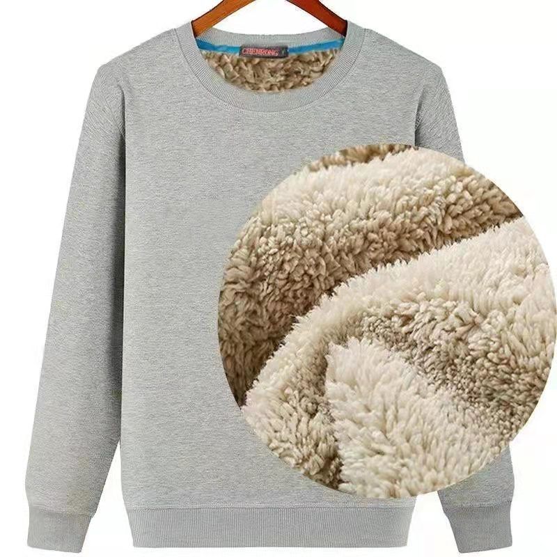 Men Winter Thicken Sweatshirt Sherp Heavy Pullover Tops Fleece Warm Loose High Quality Casual Solid Color No Hood Sweatshirt - reetell