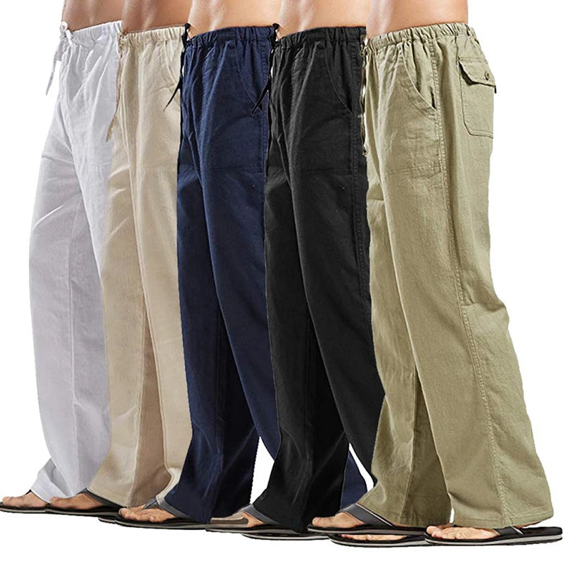 Korean Spring Linen Wide Men Pants Oversize Linens Trousers Streetwear Male Summer Yoga Pants Casual Men Plus Size Clothing 5XL - reetell