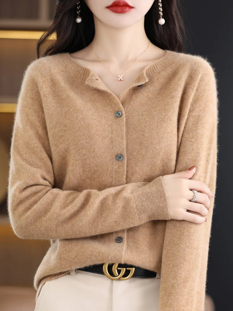 High Quality Round Neck Long Sleeve Cashmere 100% Merino Wool Pullover Women Sweater Coat Top - reetell