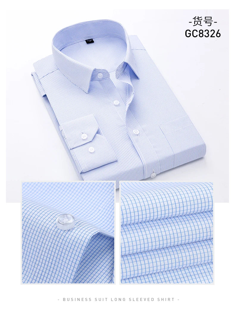 Business Anti-wrinkle Non-ironing Long-sleeved Shirt Men's Formal Plaid Stripe Cotton Classic Workplace Office Tooling