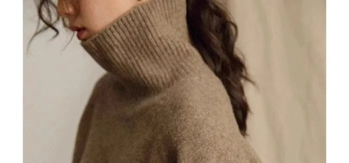 2024 Autumn and Winter New Thick Cashmere Sweater Women High Neck Pullover Sweater Warm Loose Knitted Base Sweater Jacket Tops - reetell