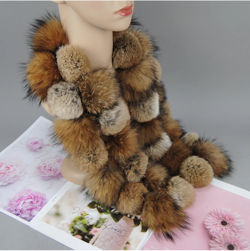 Luxury Brand Women Winter Natural Real Raccoon Fur Scarf Fashion Lady Warm Genuine Fox Fur Neckerchief Real Fox Fur Ring Scarves - reetell