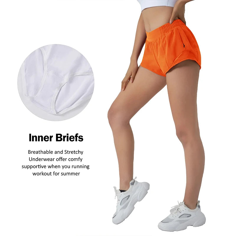 Women's Summer High Waisted Running Shorts 2.5" Quick Dry Sport Gym Athletic Shorts With Liner Zipper Pockets Hiking Sweat Pants - reetell