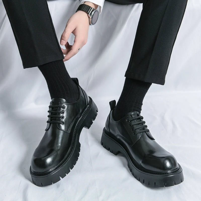 Men Casual Large Toe Original Black Platform Business Thick Bottom Dress Shoes Men Gentleman Outdoor Patent Leather Safety Shoes - reetell