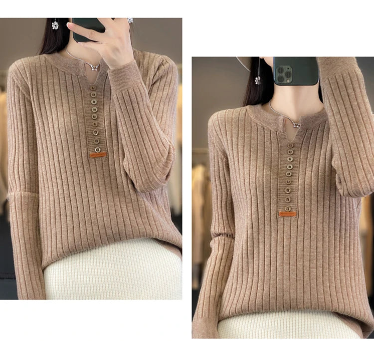 Women's Sweater Autumn/Winter New Solid Color Knitwear V-Neck Pullover Ladies Clothes Fashion Blouse Korean Style Loose Tops - reetell