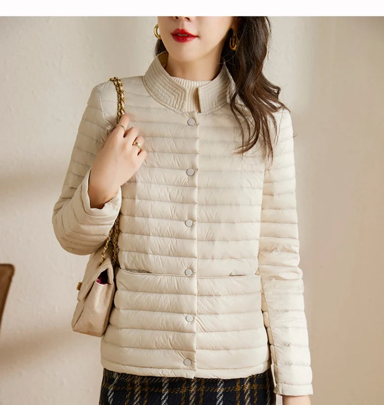 Women's fashionable Puffer Jacket  in women Autumn Lightweight Thin Short Down Jacket Standing Collar Coat