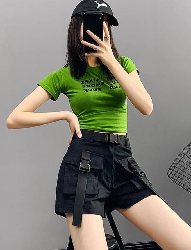 Boxer Women's Cargo Shorts with Pockets Female Short Pants Wide High Waist Korean Style Aesthetic Design Harajuku Fashion Cheap - reetell