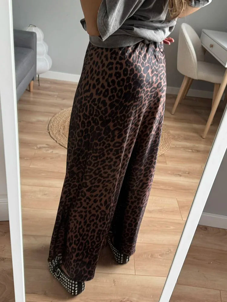 MiuKoMiYa Autumn Satin Leopard Print Maxi Skirt Women High Waist A Line Office Slim Long Leopard Skirt For Women Elegant 2024 - reetell