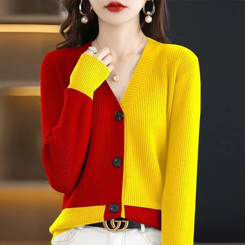 Women's Clothing Fashion Ladies Patchwork Cardigan Irregular Autumn Winter Thin Knitwear Casual Tops Buttons 2023 New Sweaters - reetell