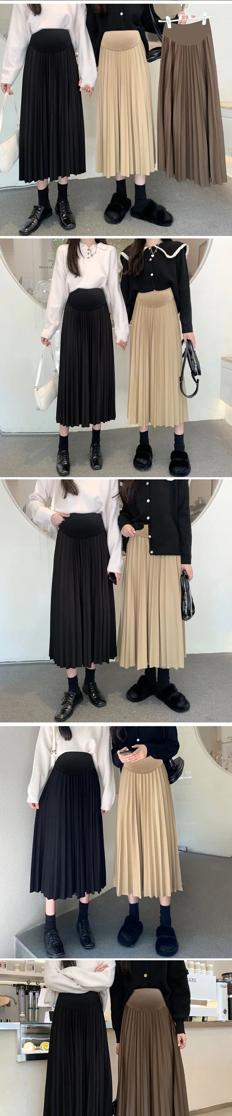 Maternity dress Pleated Thick Warm Maternity Skirts Elastic Waist Belly Casual Clothes for Pregnant Women Clothing Pregnancy